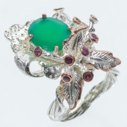 Hõbesõrmus - suure rohelise oonüksiga